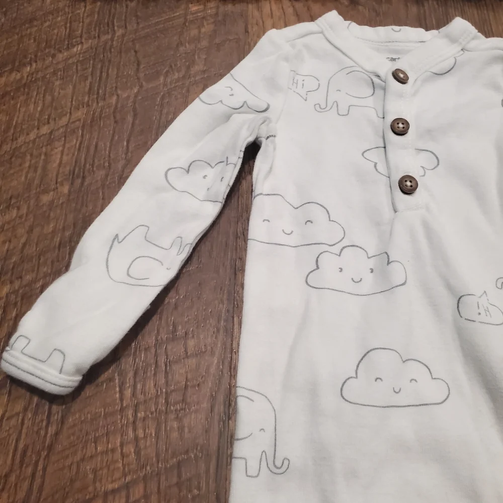 Carters Sleep Sack Sleeper Cotton Gown White Clouds Elephant Gender Neutral 0-3M